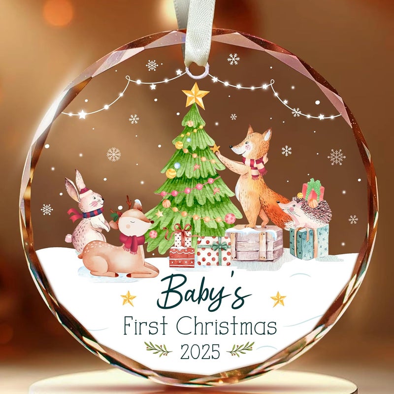 Fastpeace Glass Ornament Baby’s First Christmas 2025 – Glass Holiday Tree Decoration & Keepsake, Newborn Gift for Boys or Girls, Elegant Christmas Decor for New Parents and Families - Image 1